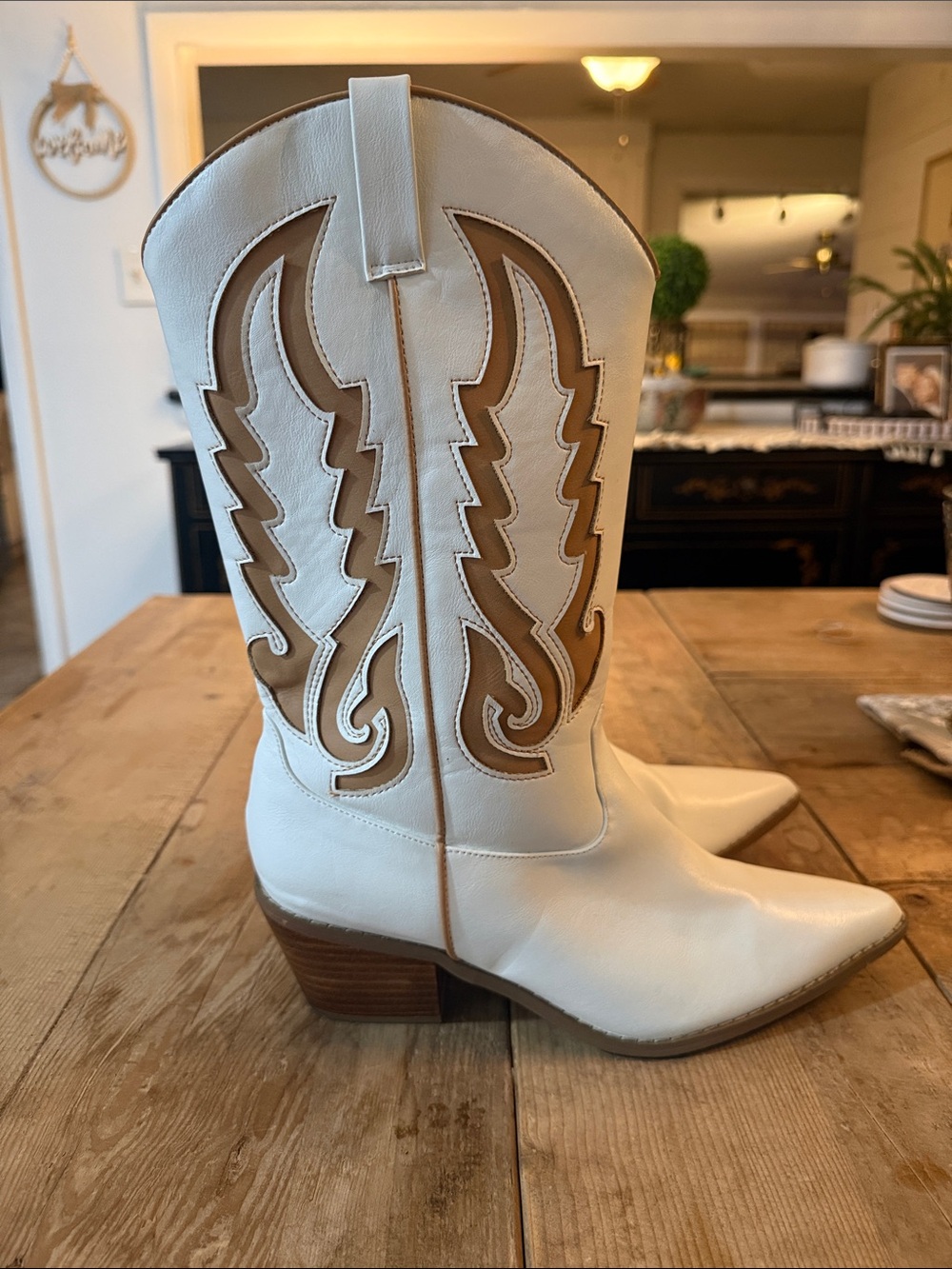 Billini White and Tan Western Embroidered Heeled Boots